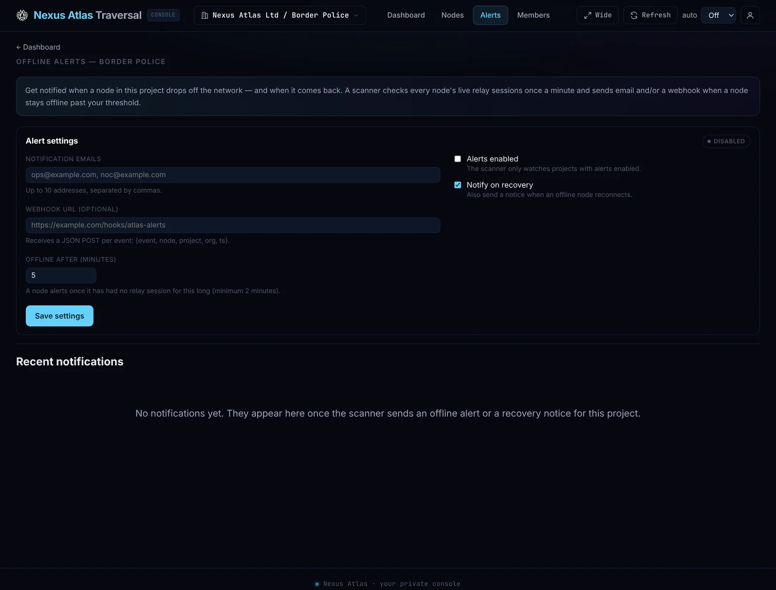 Traversal Console — alerts