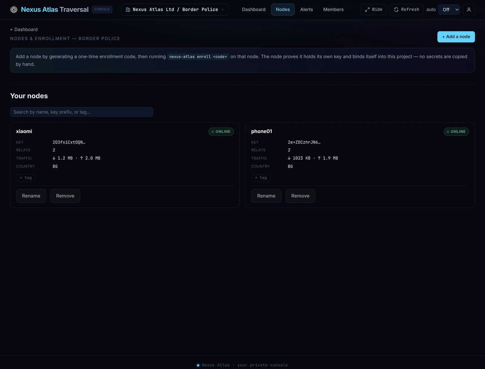 Traversal Console — nodes