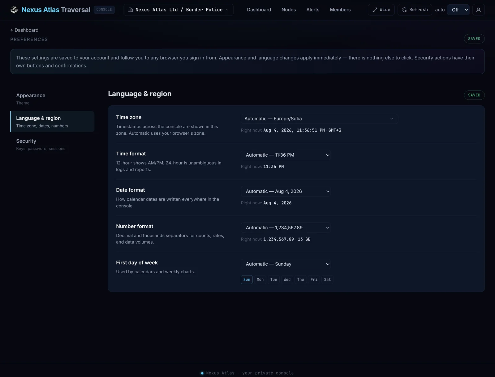 Traversal Console — preferences